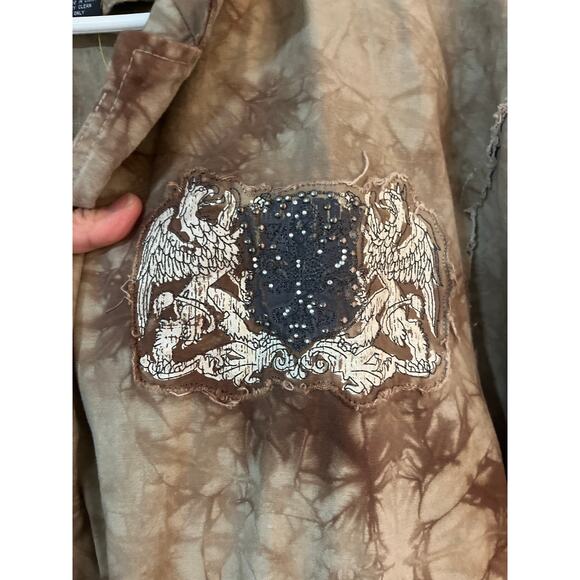 Hama Y2K Embellished Tie Dyed Graphic Long Sleeve Blazer Open Stitch Grunge XXL - Picture 3 of 8